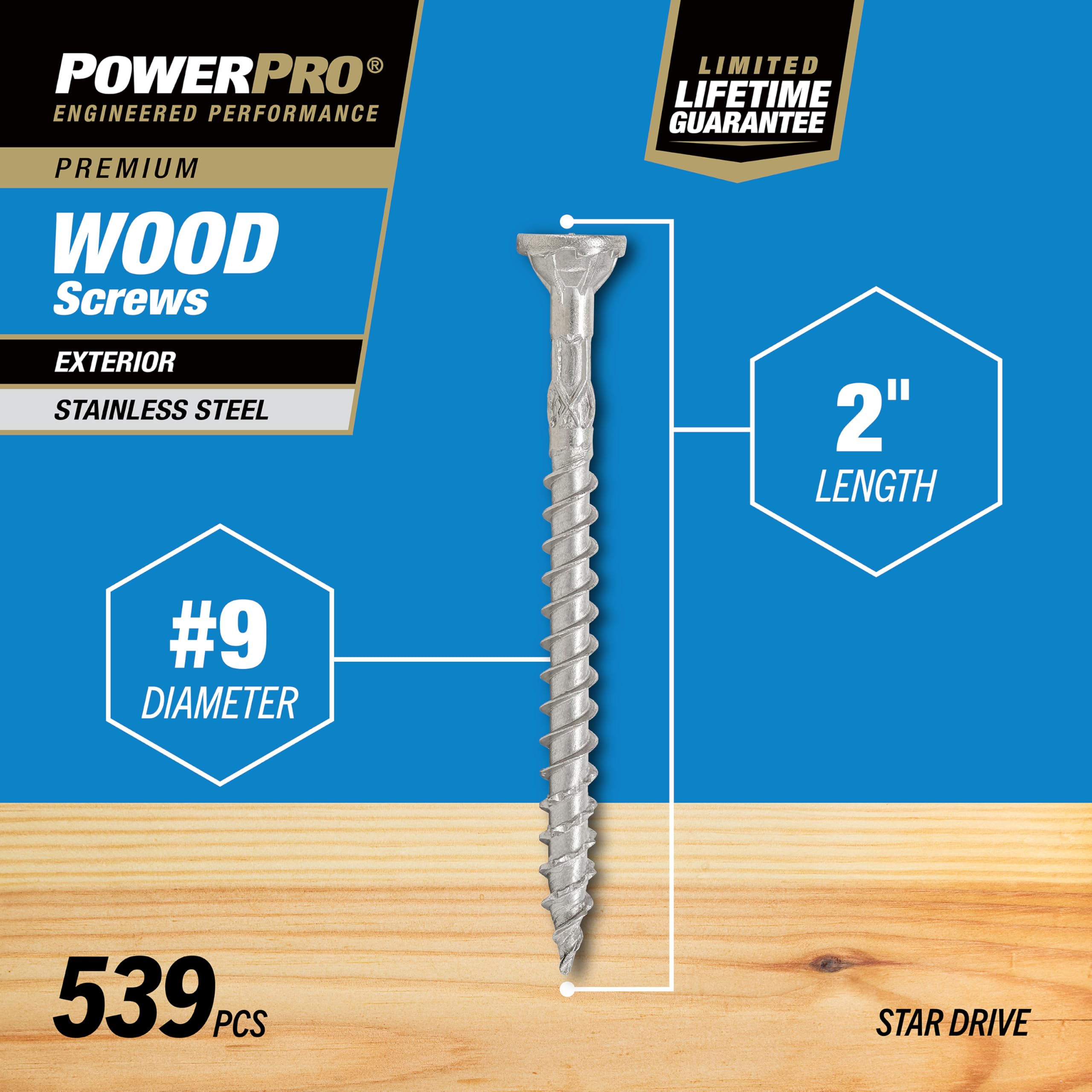 Amazon.com: Power Pro 48626 Wood Screws, #9 x 2, Premium Stainless